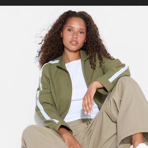 Wild Fable Olive Track Jacket with White Stripes